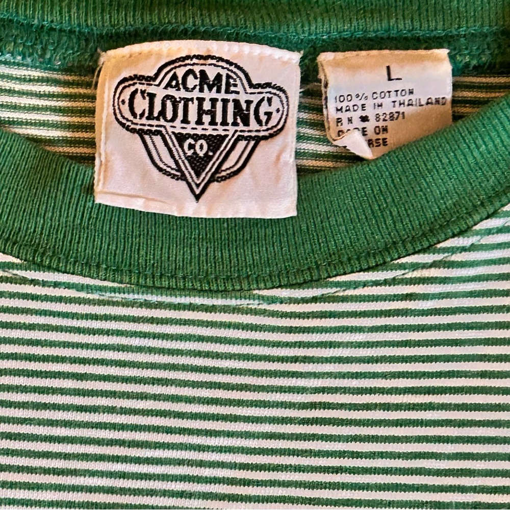 Vintage 90’s Looney Tunes Pep Le Pew Green &White Striped Ringer Tee Y2K - Picture 3 of 5
